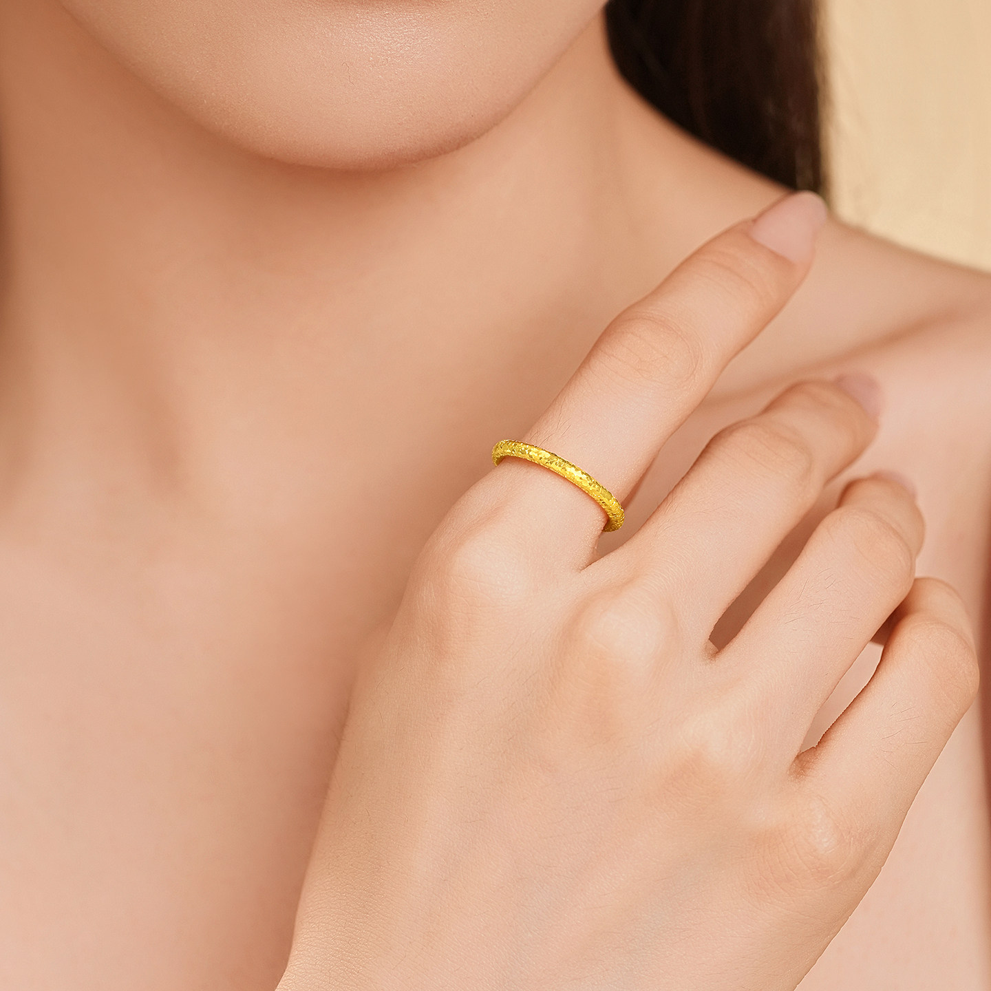Pre-sale old temple gold pure gold crushed ice ring sparkling exquisite 5D three-dimensional fashion safe commuting every year