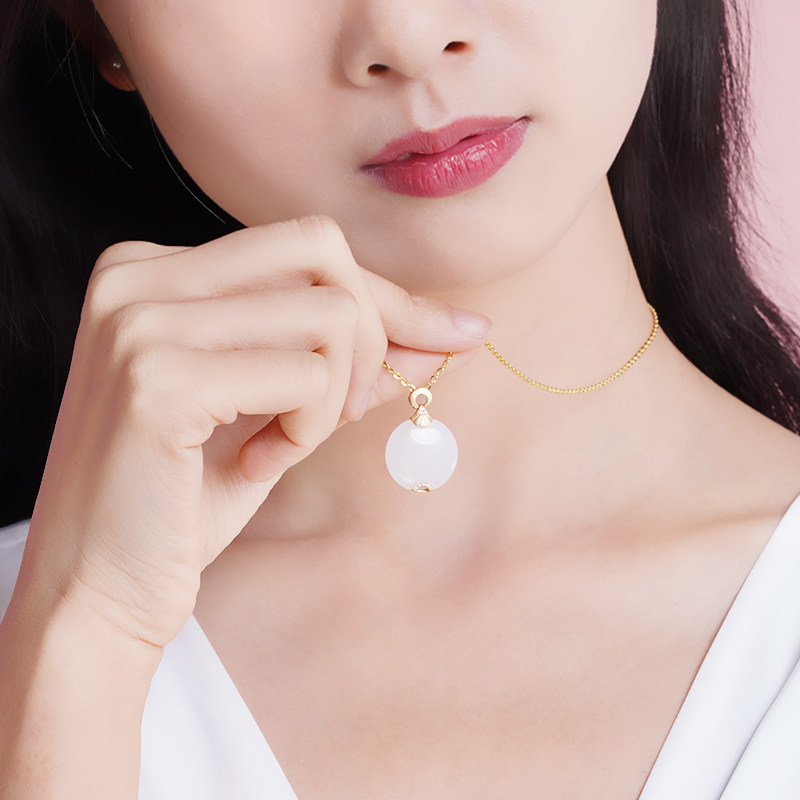 老庙黄金k金镶玉钻石碧玺送礼挂坠 老庙颈饰