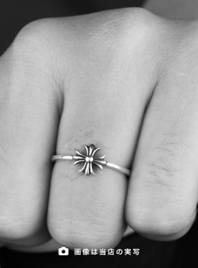 中古925银十字小花条戒指饰品设计经典中古