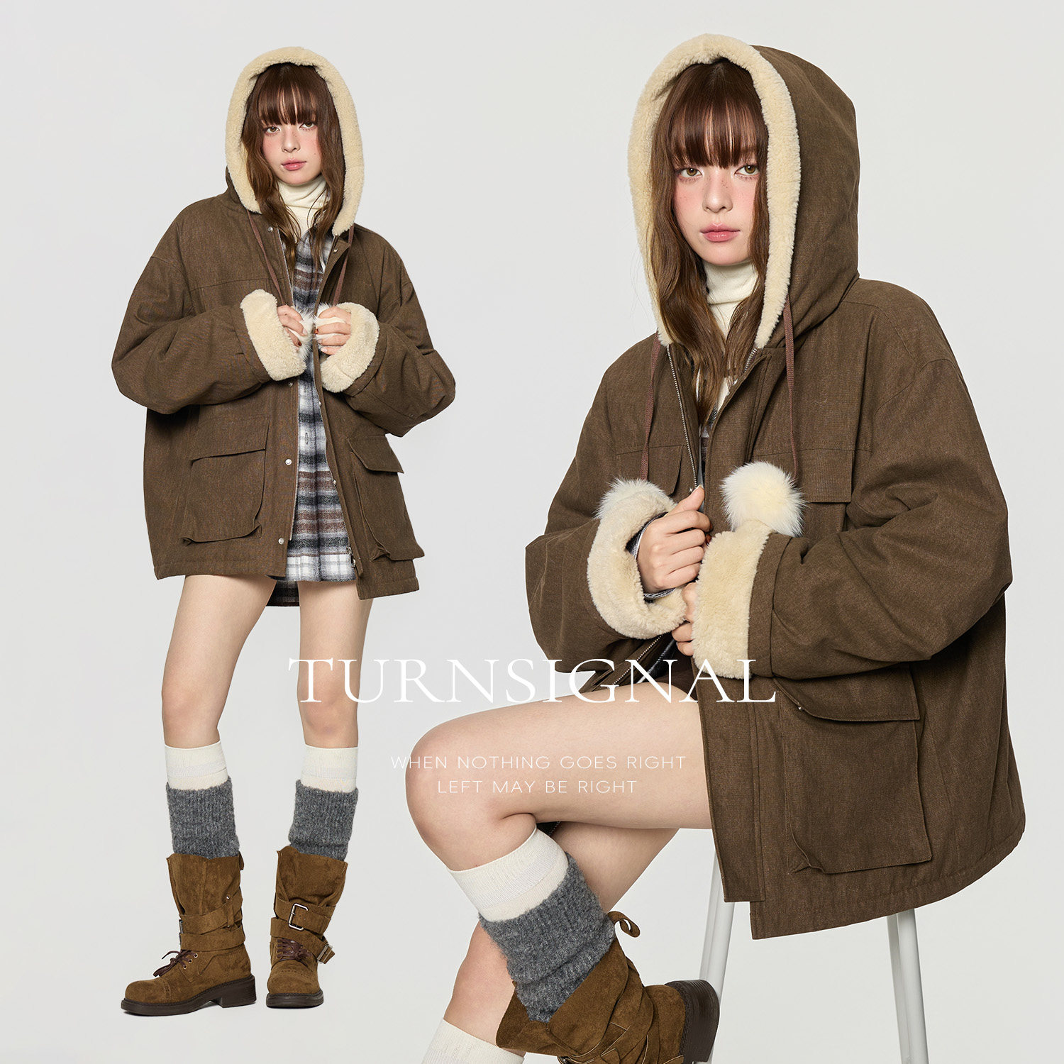 TurnSignal时尚连帽派克服外套女冬季加厚中长款宽松保暖工装外套,淘宝优惠券,粉丝福利购,淘宝优惠卷