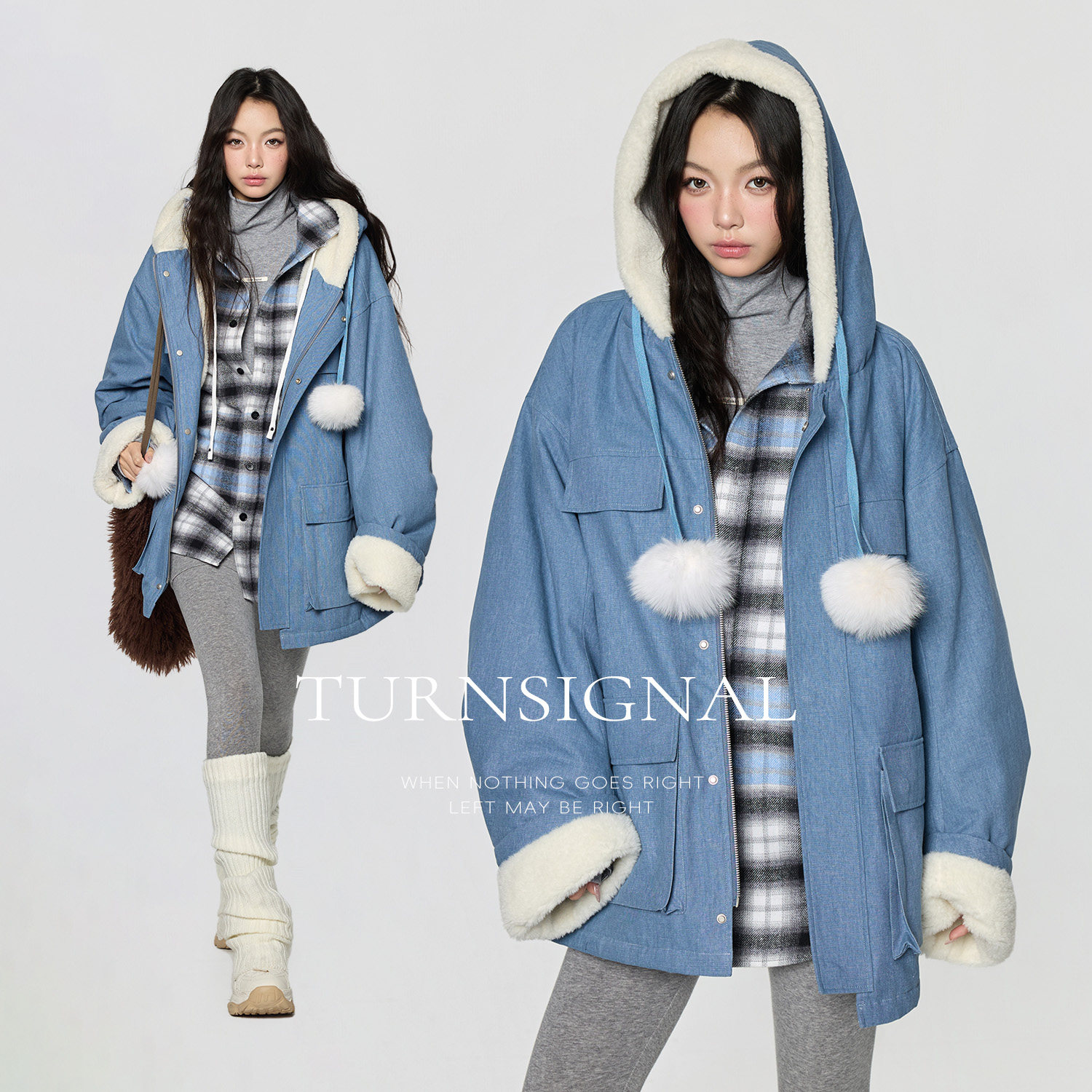 TurnSignal时尚连帽派克服外套女冬季加厚中长款宽松保暖工装外套,淘宝优惠券,粉丝福利购,淘宝优惠卷