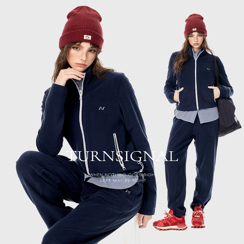 TurnSignal潮牌短款摇粒绒卫衣开衫长裤套装女秋冬休闲运动套装,淘宝优惠券,粉丝福利购,淘宝优惠卷