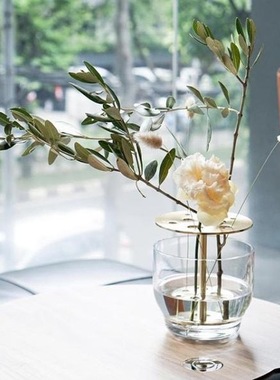 My1919中古玻璃花瓶透明 圆形大口水养鲜花插花花器客厅绿植装饰