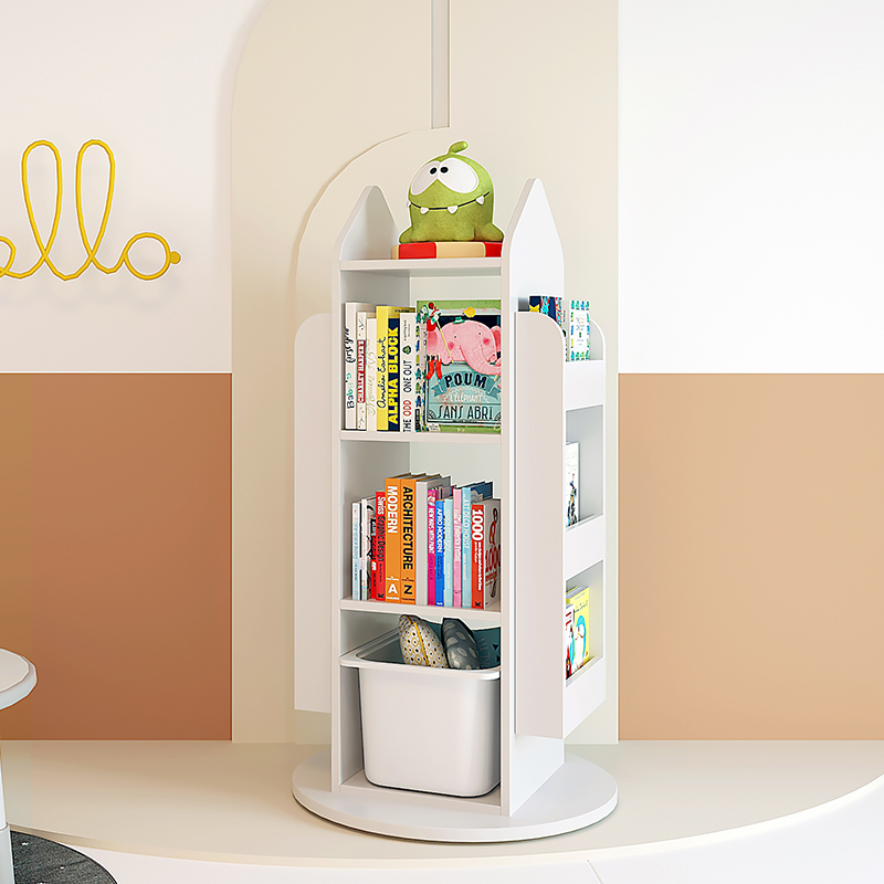 可比熊旋转书架儿童书柜收纳柜书架落地实木宝宝360度绘本置物架-图0