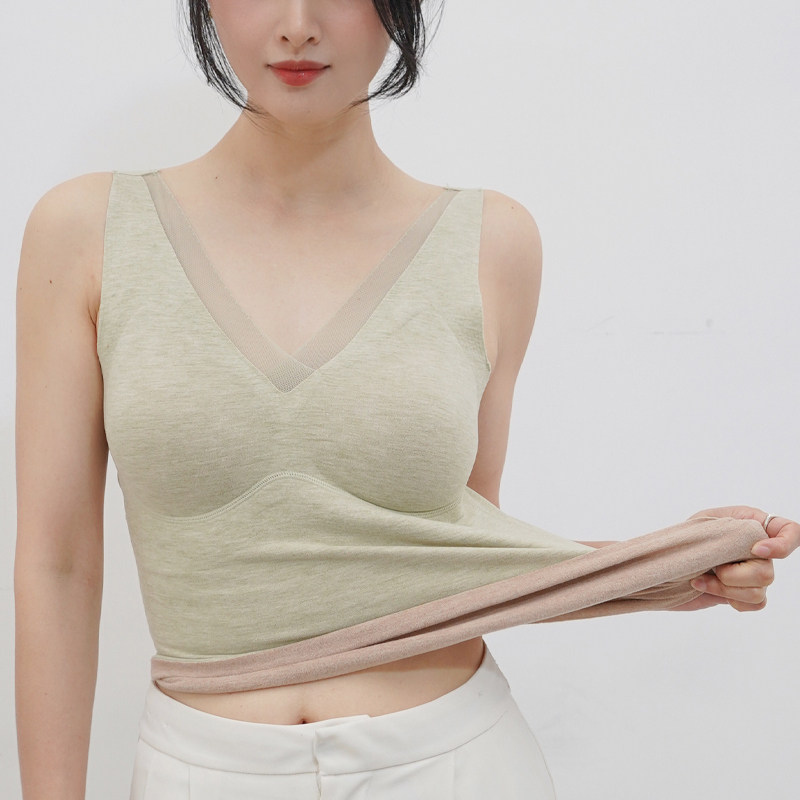 无痕自发热蚕丝羊毛保暖背心带文胸修身收副乳打底内衣无袖上衣女,淘宝优惠券,粉丝福利购,淘宝优惠卷