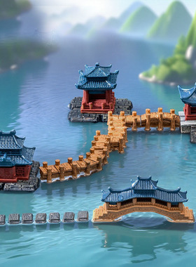 手工仿真假山凉亭造景观中式园艺盆景diy装饰品配件小生态瓶摆件