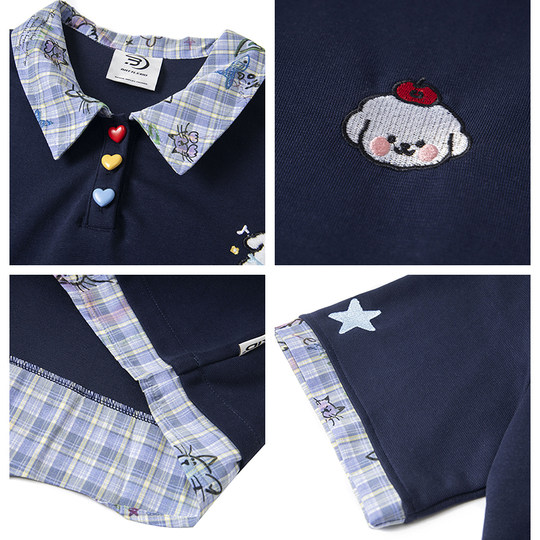 亿万少年BUFU美式复古学院风POLO衫短袖男女夏季情侣格子拼接T恤