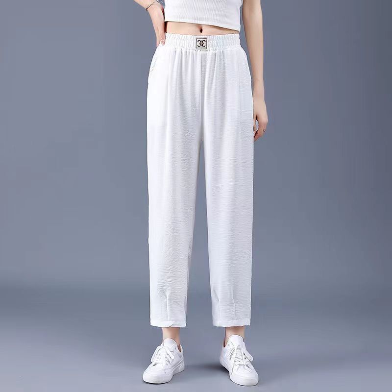 2024新款冰丝麻九分休闲裤女夏季韩版宽松垂坠感休闲直筒哈伦裤子_小依家实拍女装店_女装/女士精品