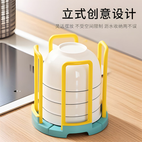 可伸缩碗碟收纳架家用厨房碗柜盘子碗盆沥水架旋转伸缩碟子置物架 - 图0