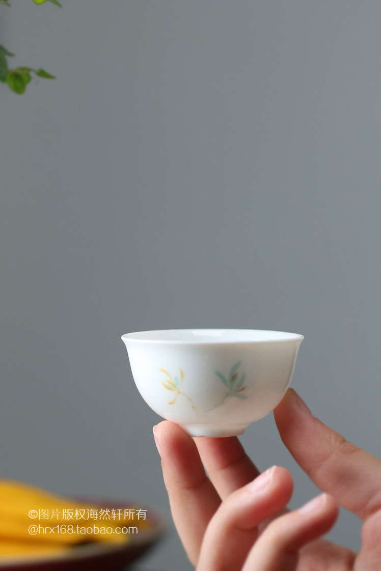 传统潮州功夫茶具茶杯彩瓷杯手绘草兰花杯蛋壳杯单丛小茶杯超小_虎窝淘