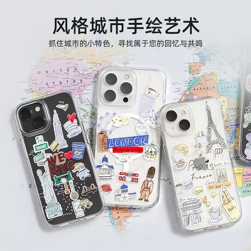 美国SwitchEasy鱼骨牌适用于苹果15Pro防摔iphone15Promax软套透明城市图案手机壳全包轻薄创意防摔保护壳 - 图1