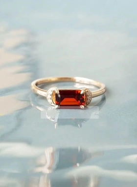 【红色情人】雪莉同款 镀S925银 仿石榴石钻石戒指浓郁酒红色气质