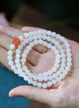 女款和田白玉多圈手链 s95银饰金珠手链 南红梅花手链 礼品饰简约