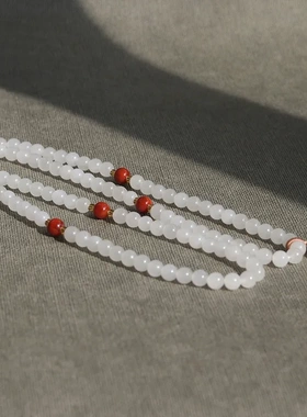 和田白玉108颗佛珠手链 6mm圆珠项链手链两用款 女简约念珠手串