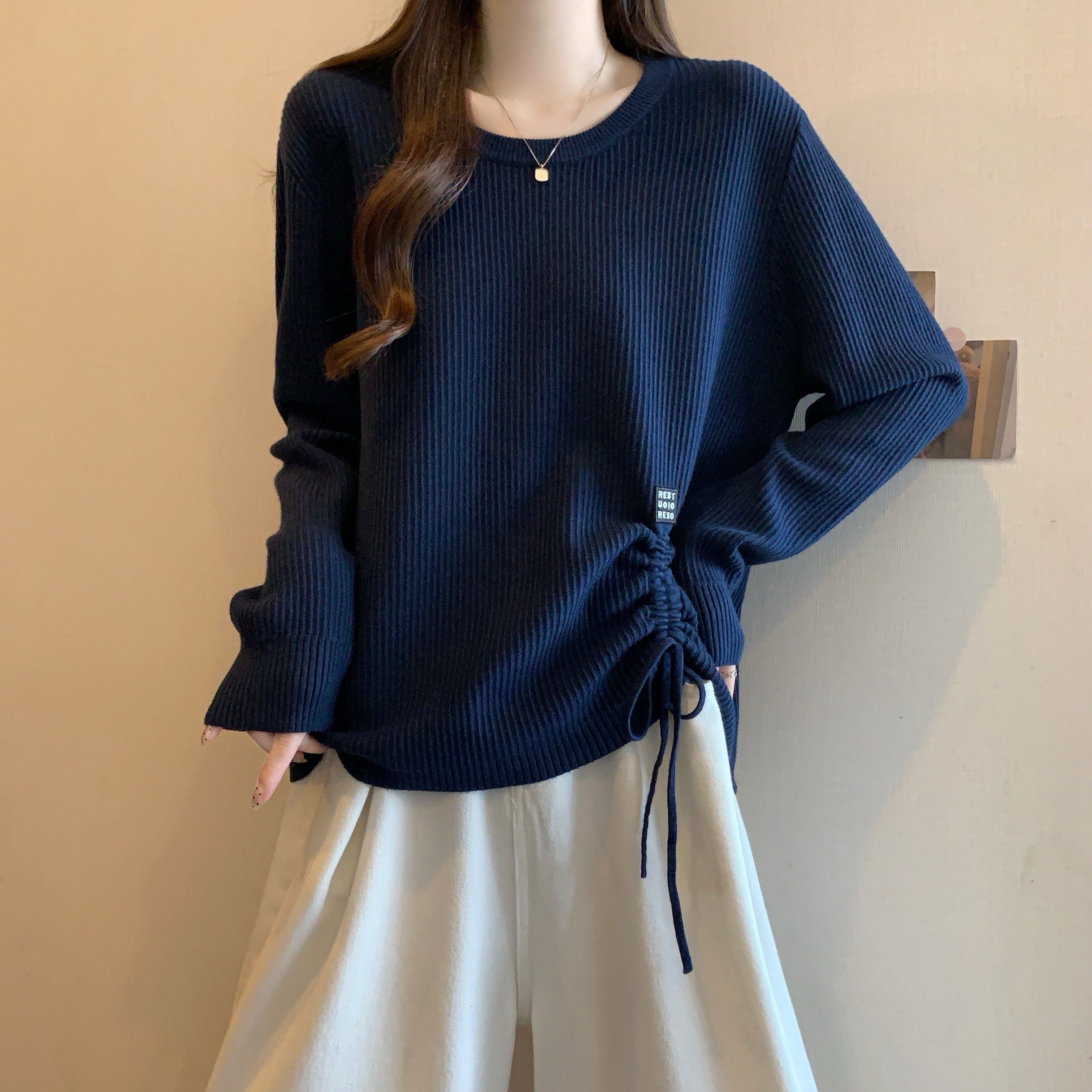 大码女装秋冬新款长袖抽绳内搭打底衫胖MM宽松百搭加厚百搭上衣潮,淘宝优惠券,粉丝福利购,淘宝优惠卷