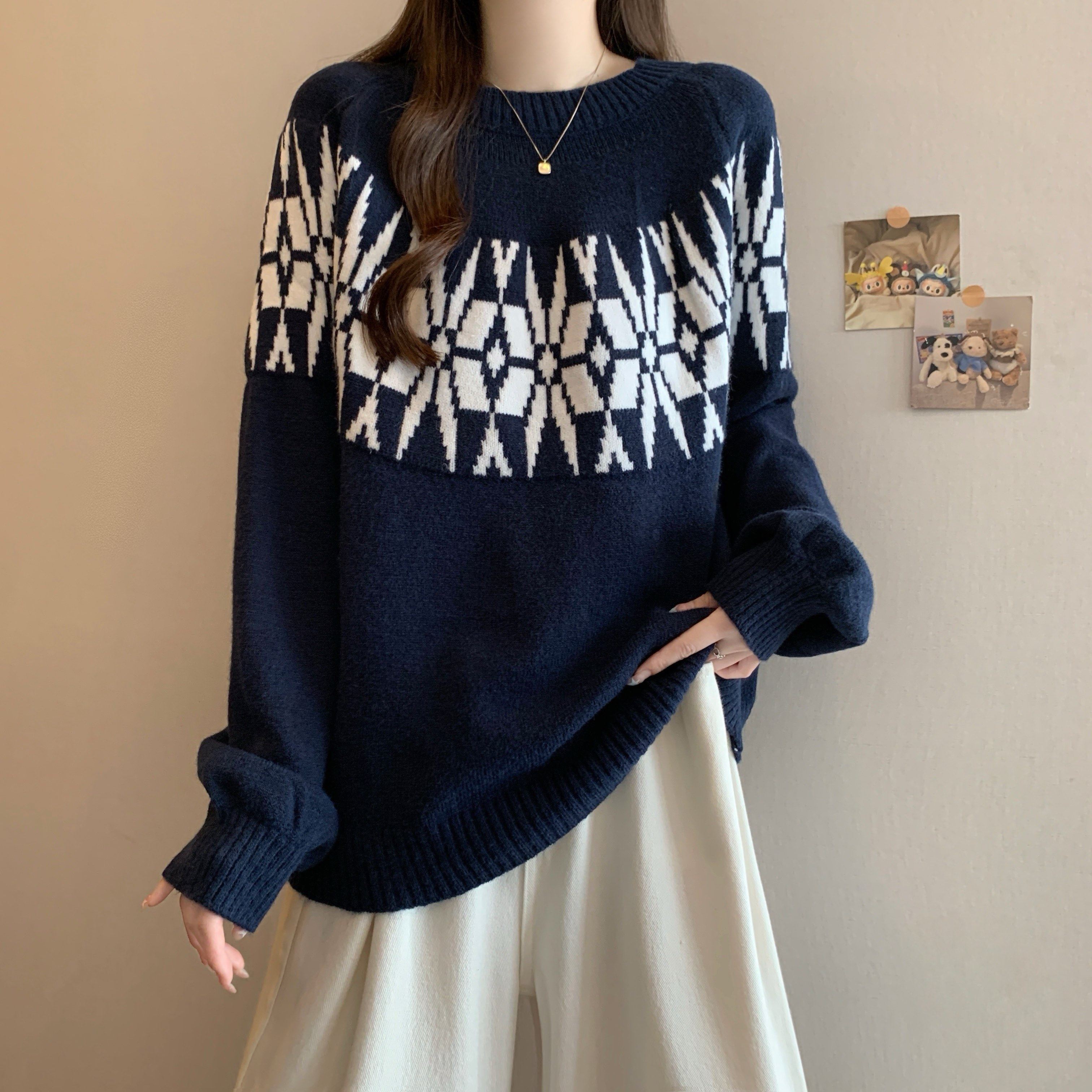 大码女装2025秋冬新款慵懒风软糯长袖毛衣胖MM提花套头打底针织衫,淘宝优惠券,粉丝福利购,淘宝优惠卷