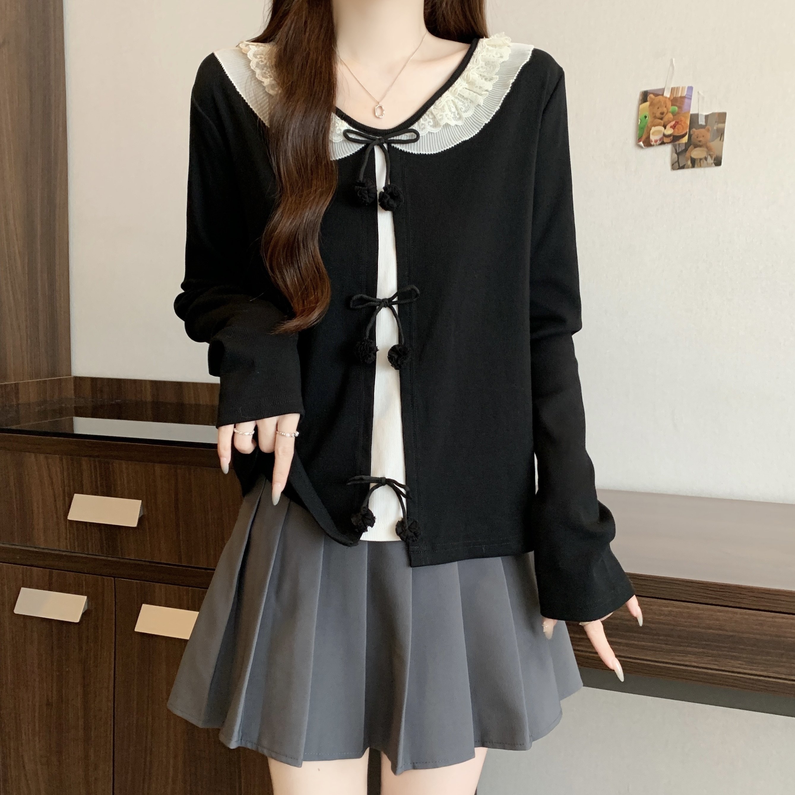 大码女装设计感蝴蝶结长袖针织衫秋季新款胖mm打底内搭假两件上衣,淘宝优惠券,粉丝福利购,淘宝优惠卷