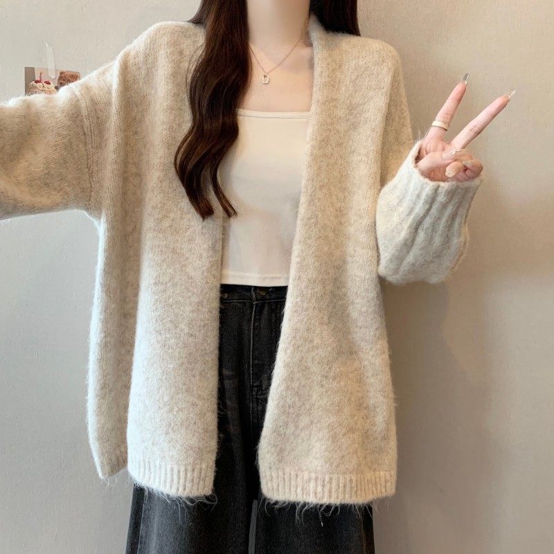 大码女装2025秋冬新款时尚百搭简约宽松落肩袖开衫长袖上衣毛衣潮,淘宝优惠券,粉丝福利购,淘宝优惠卷