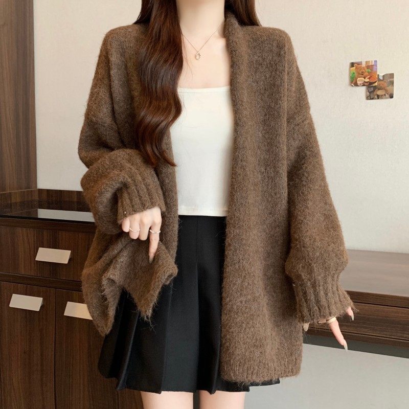 大码女装2025秋冬新款时尚百搭简约宽松落肩袖开衫长袖上衣毛衣潮,淘宝优惠券,粉丝福利购,淘宝优惠卷