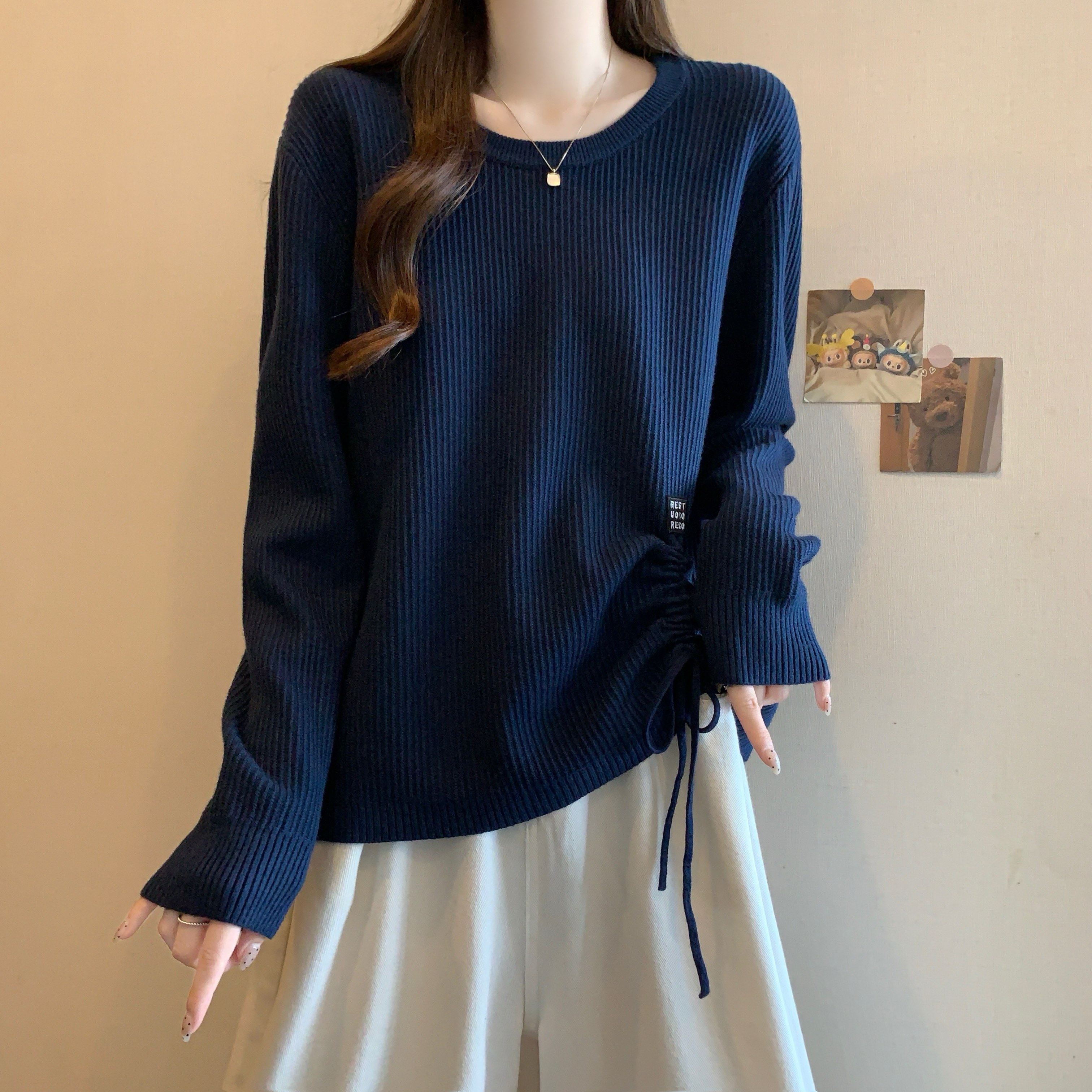 大码女装秋冬新款长袖抽绳内搭打底衫胖MM宽松百搭加厚百搭上衣潮,淘宝优惠券,粉丝福利购,淘宝优惠卷