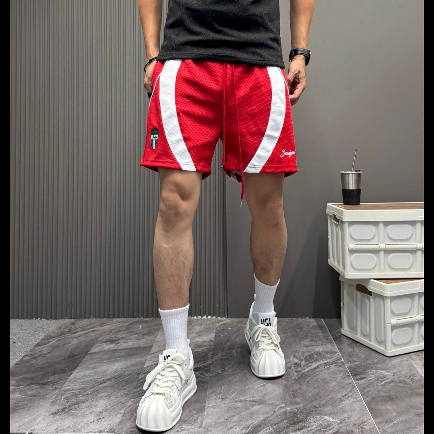 夏季新品拼接撞色速干短裤男宽松休闲四分裤篮球裤运动中裤健身裤,淘宝优惠券,粉丝福利购,淘宝优惠卷