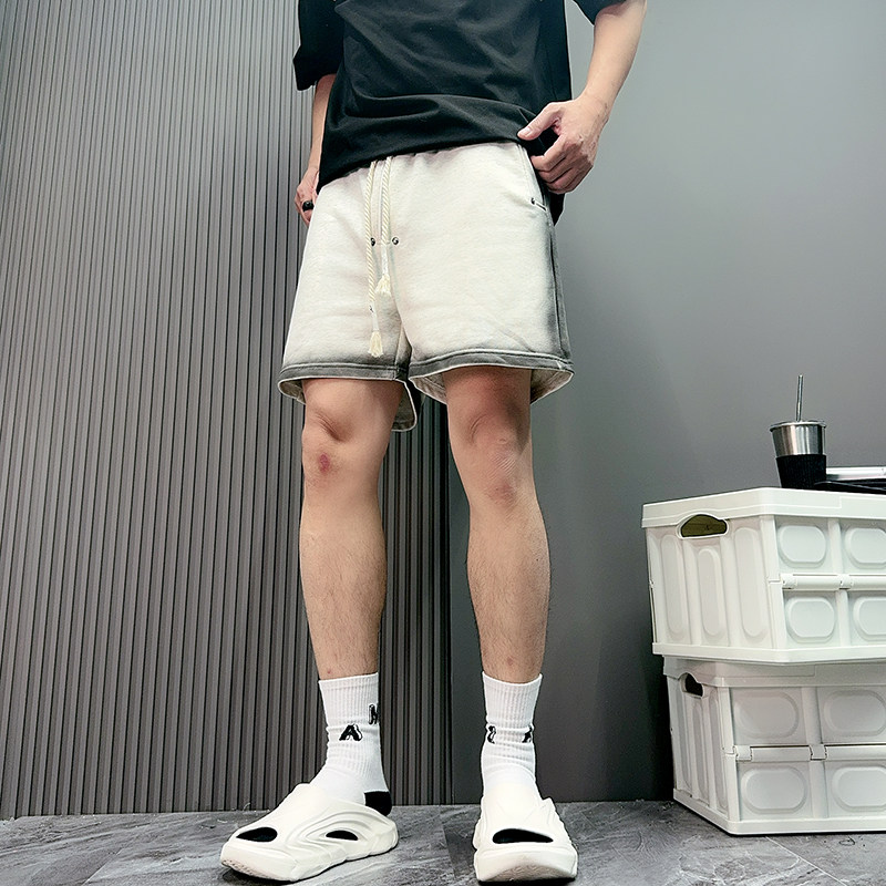 设计喷脏做旧水洗重磅毛圈短裤男潮牌宽松休闲松紧抽绳四分裤中裤,淘宝优惠券,粉丝福利购,淘宝优惠卷