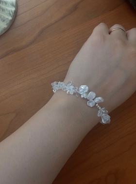 天然白水晶淡水花瓣气质珍珠手链