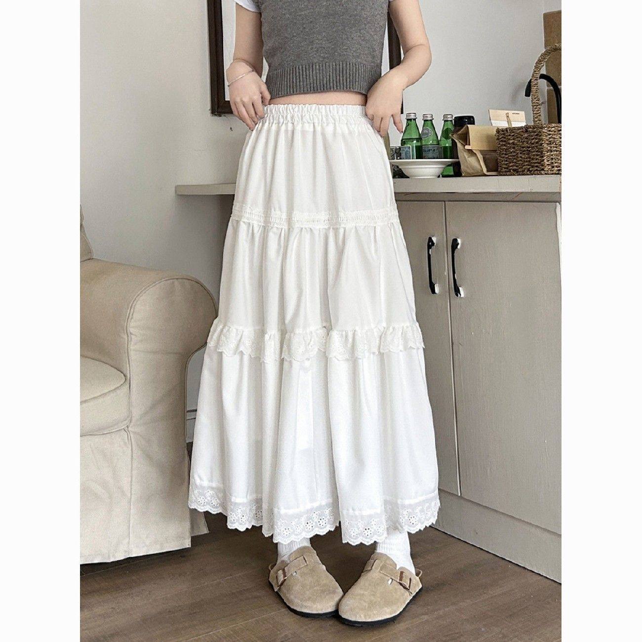 白色蛋糕裙半身裙春夏小个子高腰显瘦蕾丝蓬蓬中长裙a字裙伞裙子,淘宝优惠券,粉丝福利购,淘宝优惠卷