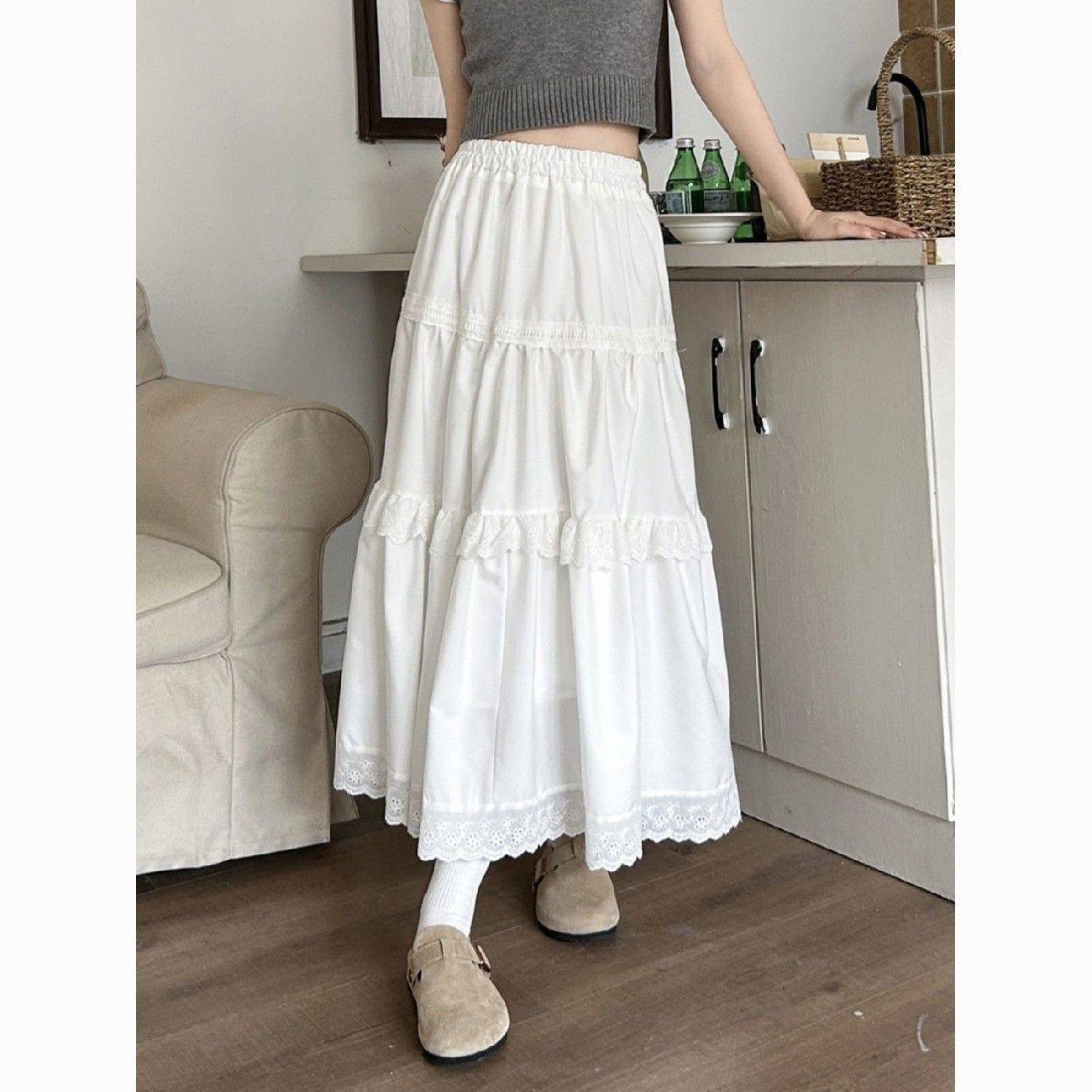 白色蛋糕裙半身裙春夏小个子高腰显瘦蕾丝蓬蓬中长裙a字裙伞裙子,淘宝优惠券,粉丝福利购,淘宝优惠卷