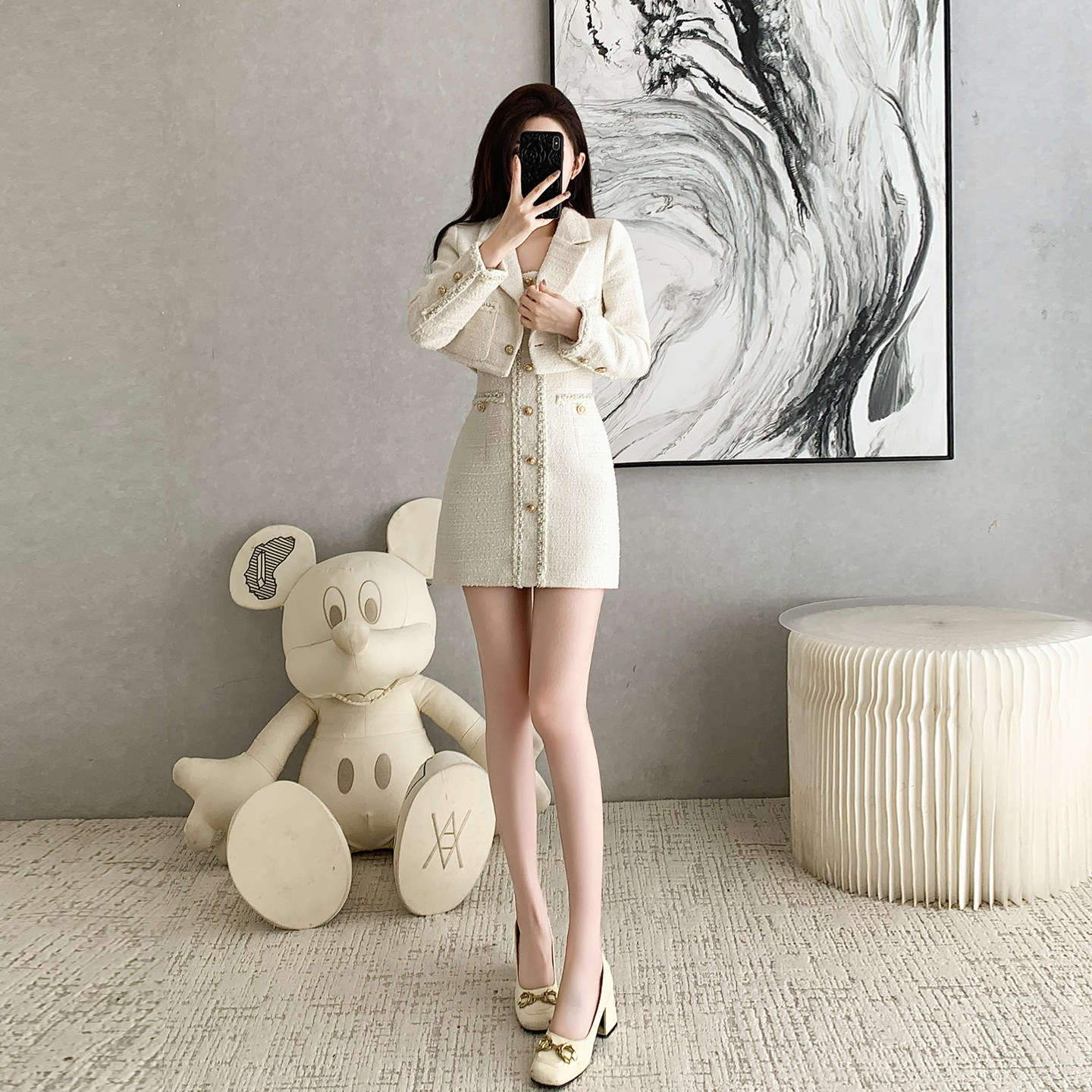 小香风时尚套装女秋冬新款气质名媛两件套短外套吊带连衣裙一整套,淘宝优惠券,粉丝福利购,淘宝优惠卷