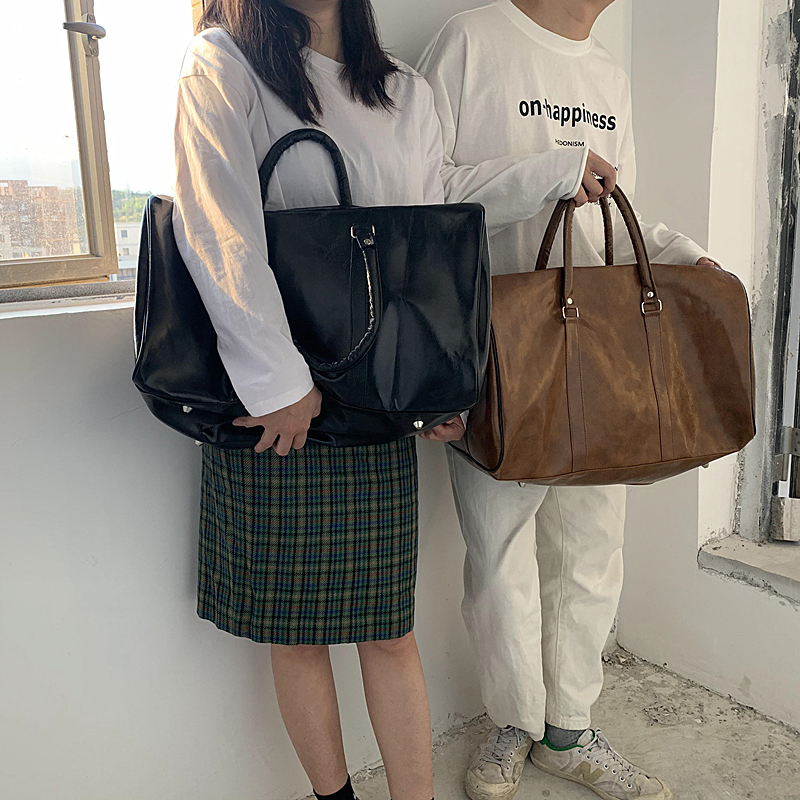 手提皮革行李包男士大容量健身旅行包复古质感PU韩版女手拎登机袋
