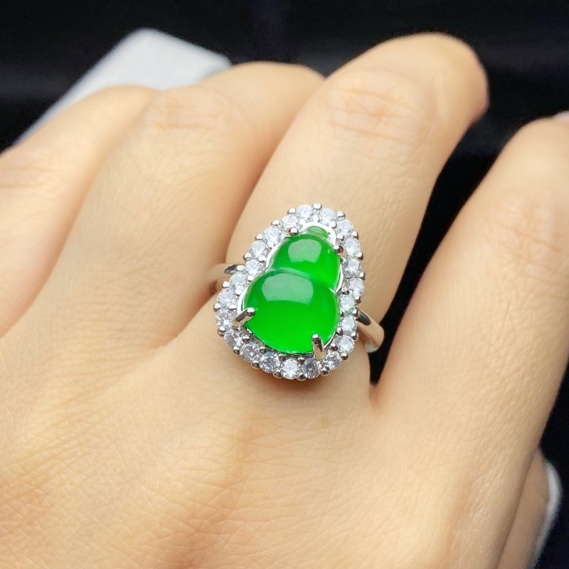 天然缅甸老坑翡翠冰种高冰种帝王绿辣绿镶嵌葫芦福禄转运玉石戒指,淘宝优惠券,粉丝福利购,淘宝优惠卷