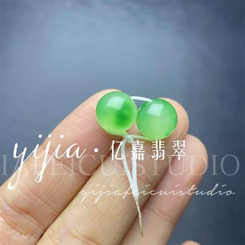 天然A货翡翠阳绿色圆珠子缅甸老坑冰种飘绿花单颗散珠DIY玉石配珠-图3