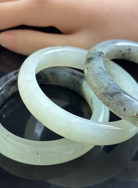 【马年】 L天然岫玉手镯水墨青花烟花火石青玉镯一物一图包邮