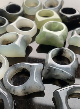 【春季】天然岫玉国风水墨冰种青提猫头戒指个性指环F61 DIY