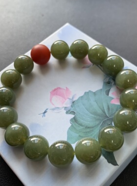 【微瑕特价】天然和田玉手链 湖水绿手串 单珠约11.7mm