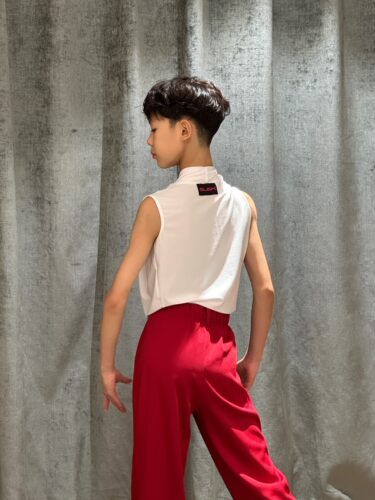 盛佳舞服SJSK拉丁舞男生练功服训练服无袖交叉褶皱上衣 - 图1