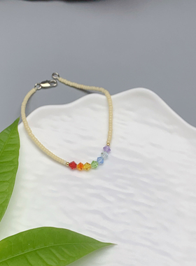 御幸米珠多巴胺彩虹小米珠水晶手链女性小众时尚配饰