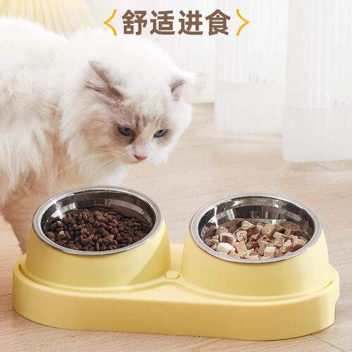 猫碗狗碗狗食盆双碗猫咪不锈钢水碗斜口防打翻饭碗猫粮碗宠物用品 - 图3