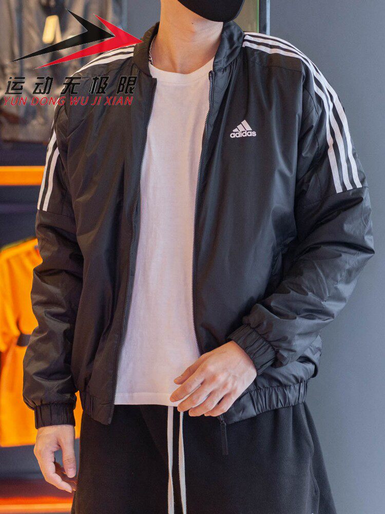 阿迪达斯男装2021秋新款户外运动保暖立领棉衣防风夹克外套GH4577