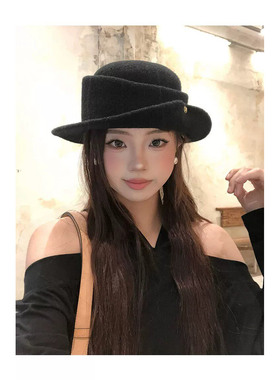 法式赫本风秋冬毛呢礼帽显脸小