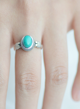 手工复古做旧显白天然绿松石戒指