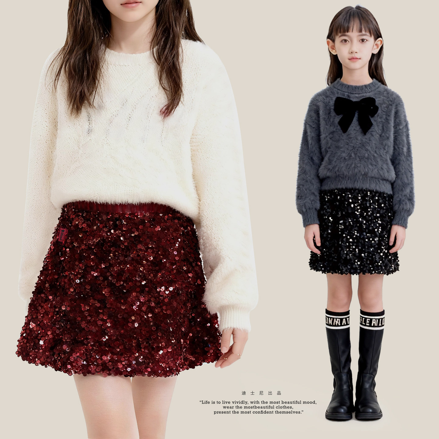 迪士尼女童半身裙秋冬2025新款儿童裙子亮片中大童公主裙新年童装,淘宝优惠券,粉丝福利购,淘宝优惠卷