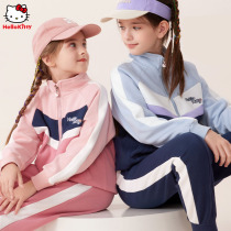 Girl Sports Suit Children Plus Suede Autumn Clothing 2023 New CUHK Tong Jacket Pants Two Sets Foreign Air Tong Clothing