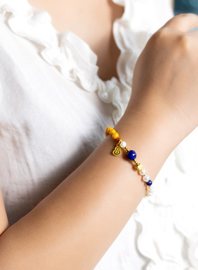 天然蜜蜡方珠手串搭配青金绿松石南红玛瑙单圈珠女款手链手饰