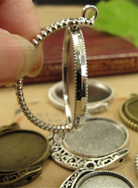 双面可旋转时光宝石底托干花项链diy押花底托复古毛衣链干花吊坠