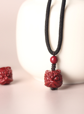 天然原矿朱砂醒狮头吊坠紫金砂挂件项链DIY配件男女简约挂坠饰品