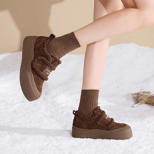 香香莉厚底魔术贴棉鞋女2025年冬季新款加绒保暖百搭毛毛鞋032605 - 图1