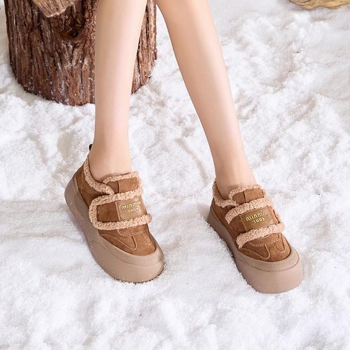 香香莉厚底魔术贴棉鞋女2025年冬季新款加绒保暖百搭毛毛鞋032605 - 图2