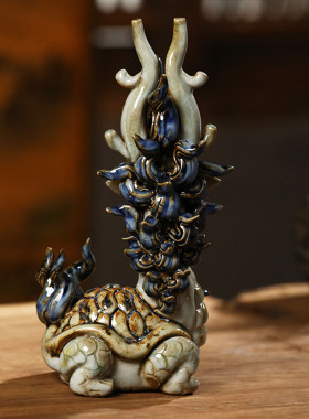 陶瓷祝福中式办公室手工龙龟摆件